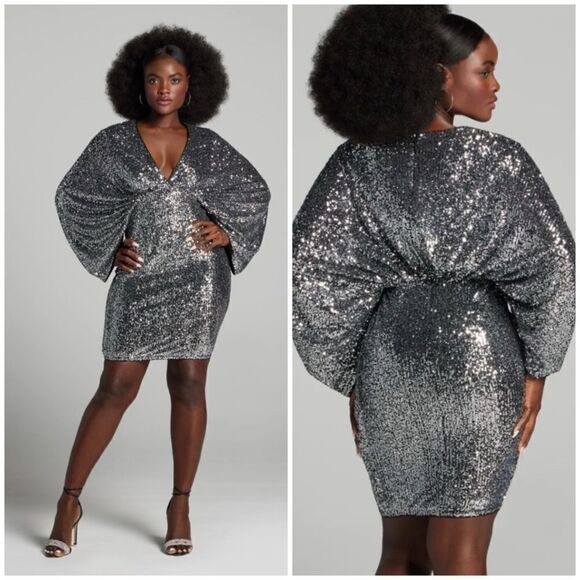 Gabrielle Union X FTF Draped Sleeve Sequin Mini Dress - Picture 1 of 16